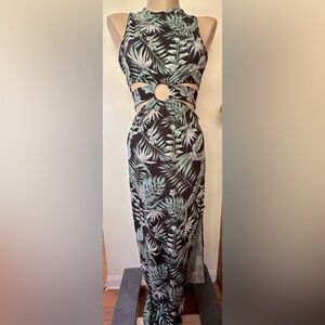 Haley & June Summer Cut Out Dress with Leaf Print, Body Con, Slit